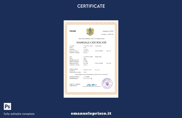 certificato di matrimonio ucraino in stile verificato modello Word e PDF